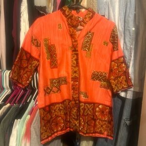 Vintage Napili Authentic Hawaiian button down Orange Patterned Shirt